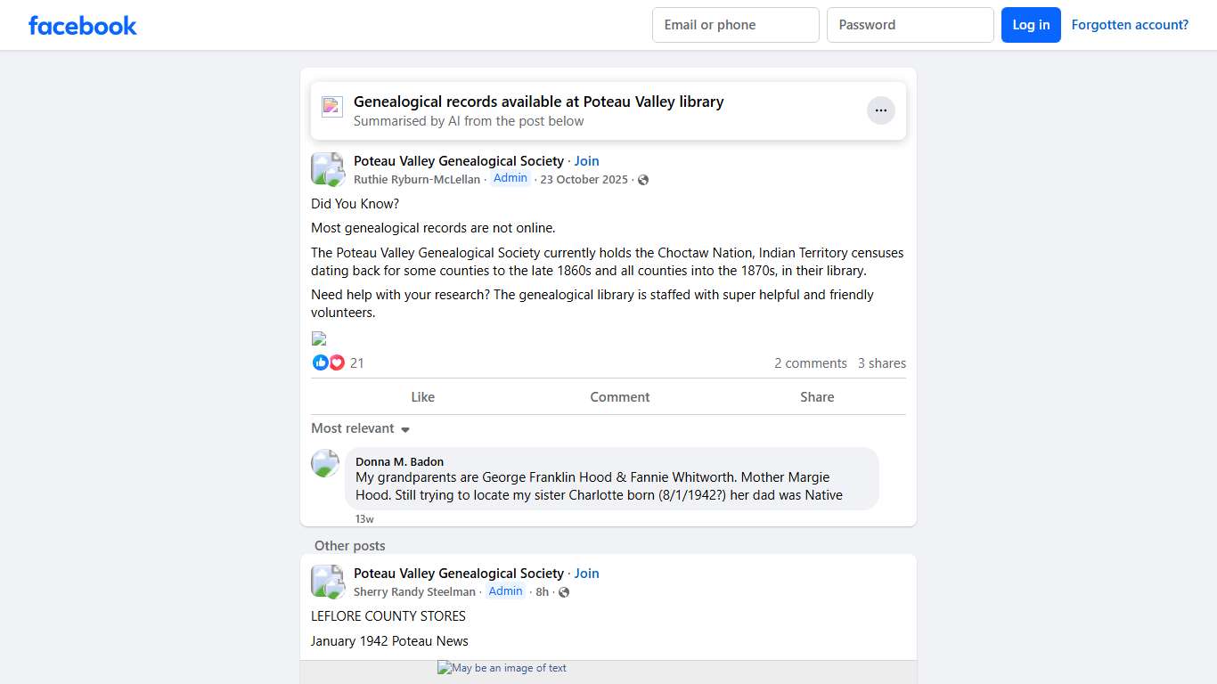 Poteau Valley Genealogical Society Did You Know? Facebook