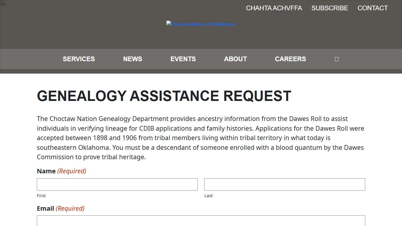 Genealogy Assistance Request - Choctaw Nation of Oklahoma